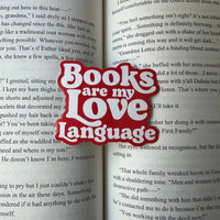 White text on red background that says Books are my Love language