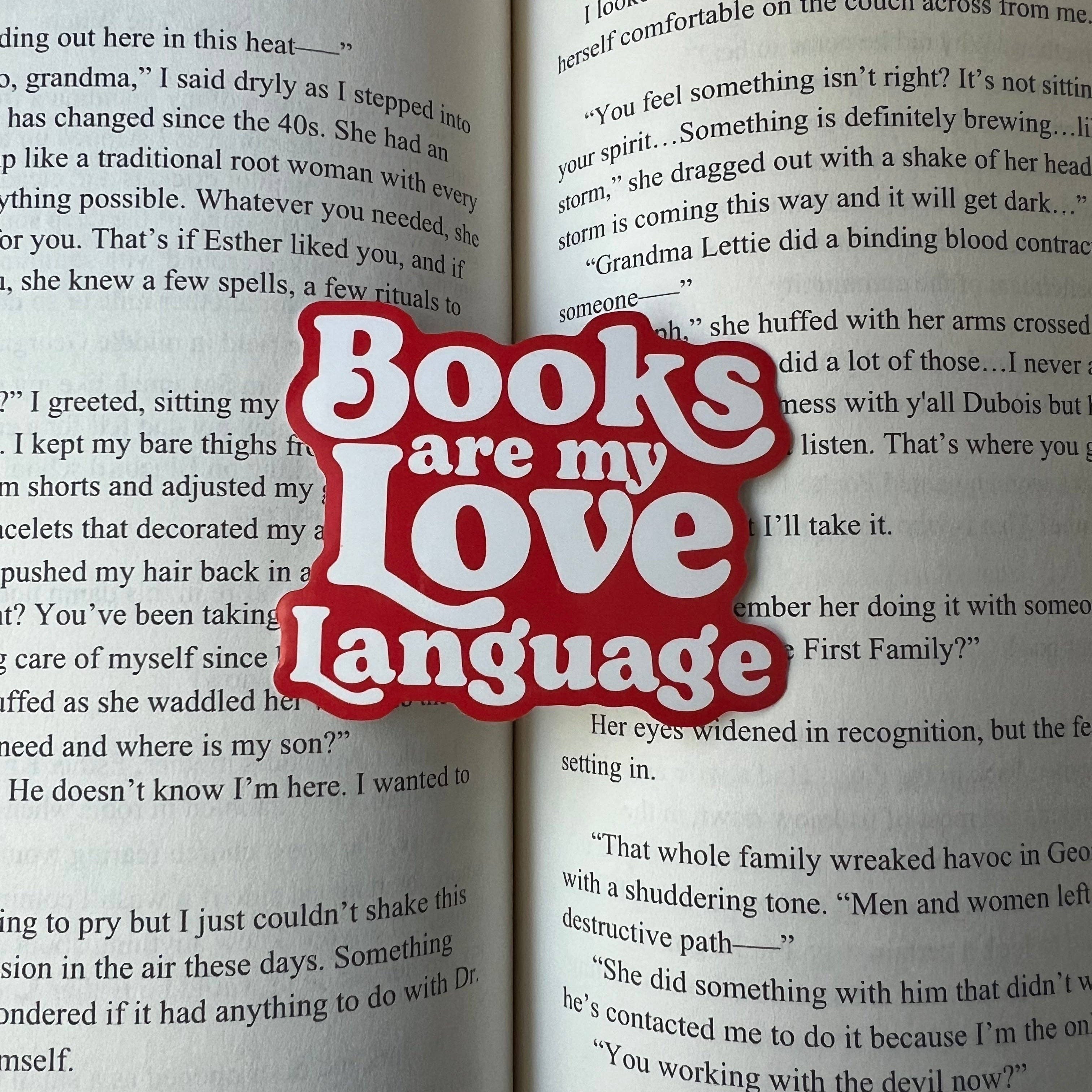 White text on red background that says Books are my Love language